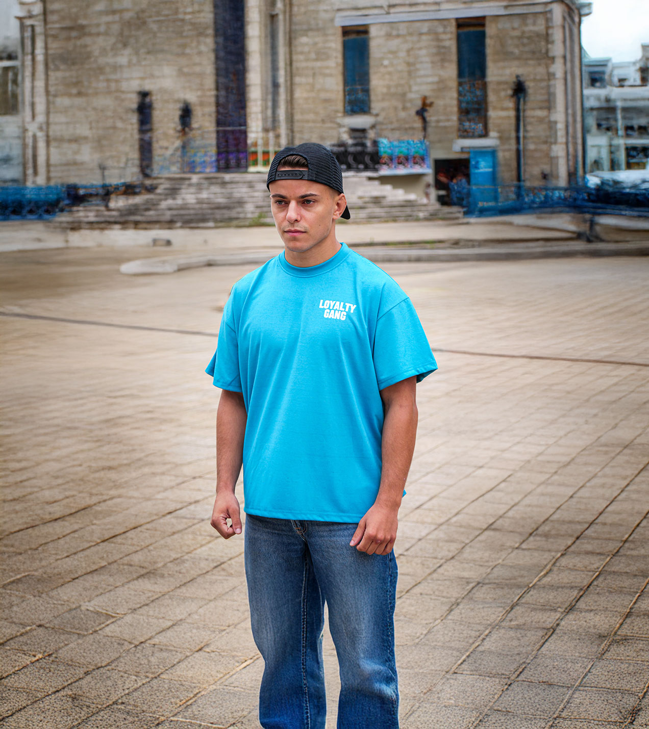 T-shirt bleu azur LOYALTY - Oversize Premium